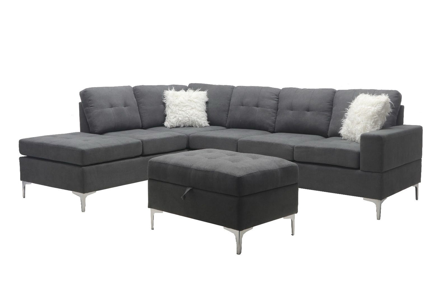 (LILYHAMMER GREY LHF)- FABRIC SECTIONAL SOFA- WITH STORAGE OTTOMAN
