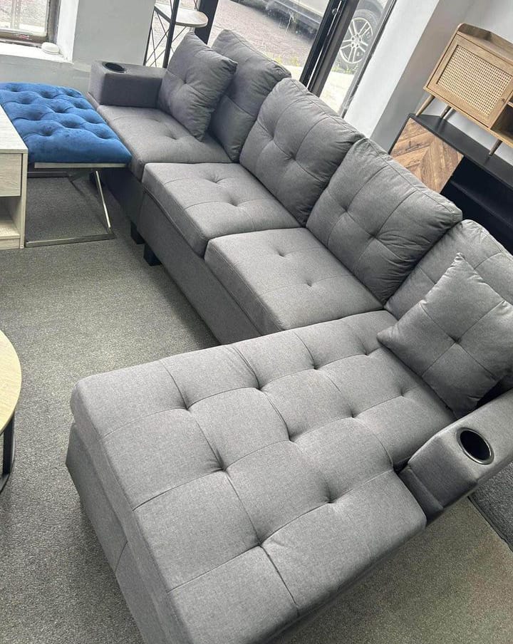 (6213 GREY)- REVERSIBLE- FABRIC 4 SEATER SECTIONAL SOFA- piy of stock until september 30, 2025