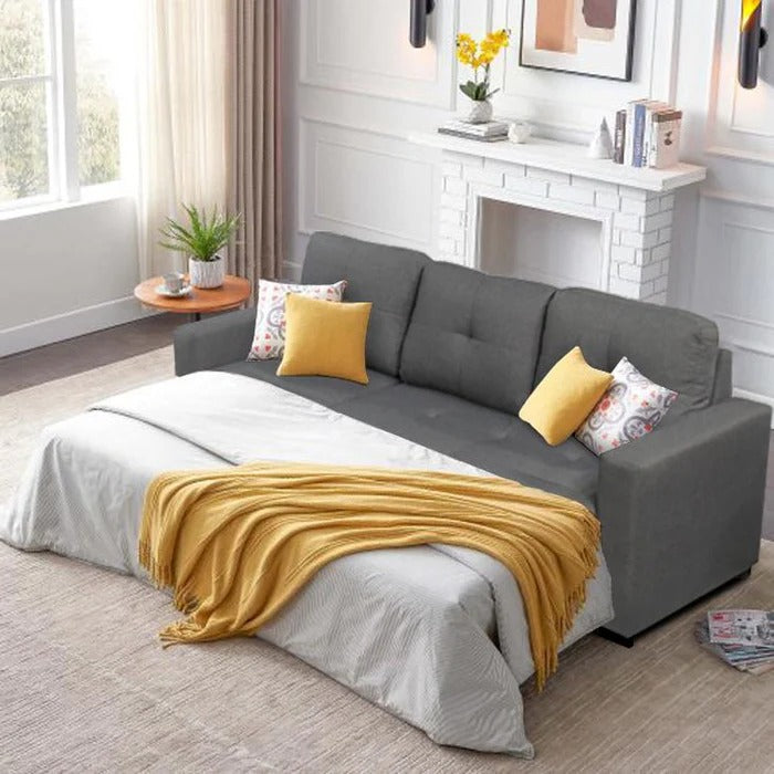 (6038 GREY)- REVERSIBLE- FABRIC SECTIONAL SOFA WITH PULL OUT BED