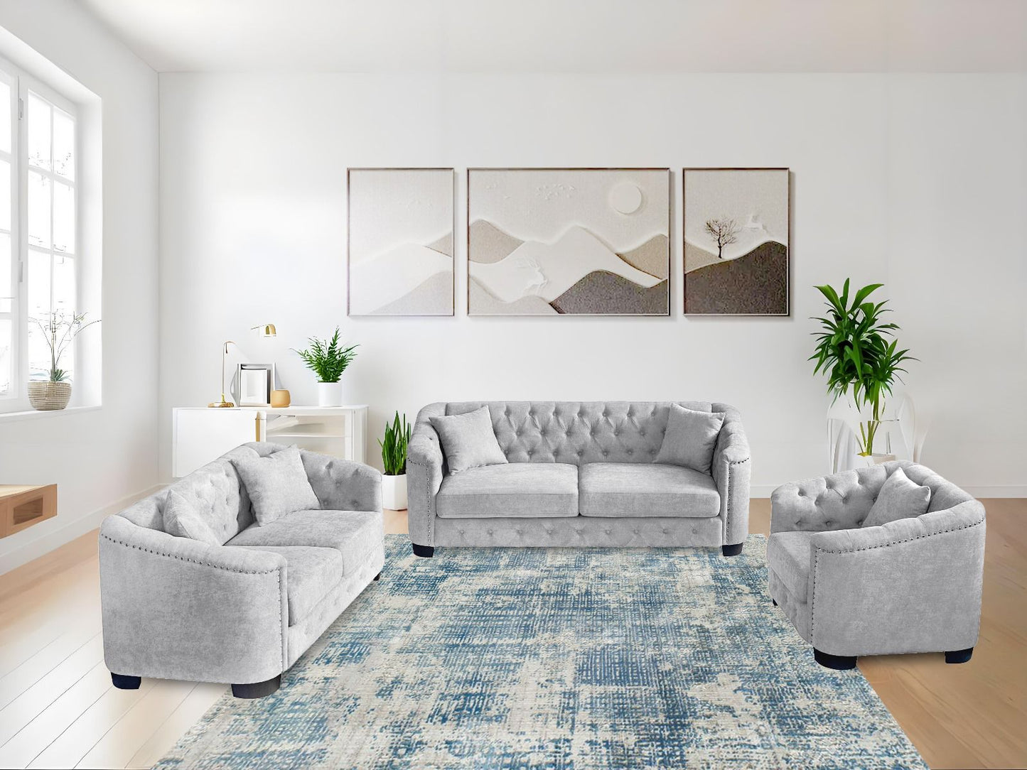 (2408 GREY SLC)- FABRIC- SOFA + LOVESEAT + CHAIR- TEXT OR WHATSAPP 416 319 8851 FOR STOCK AVAILABILITY BEFORE PAYING