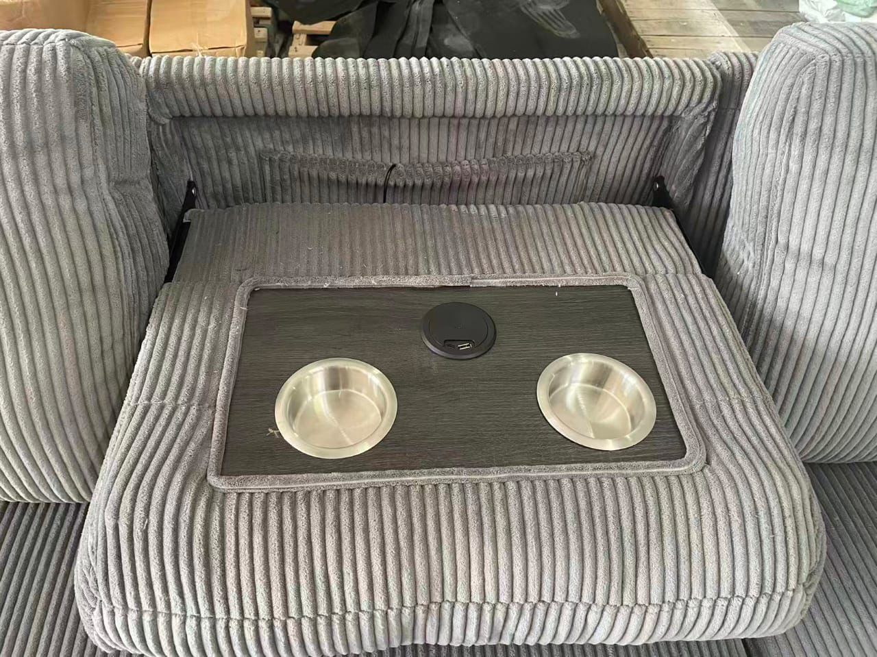 (SHELF GREY)- REVERSIBLE- CORDUROY FABRIC SECTIONAL SOFA WITH PULL OUT BED- CALL OR WHATSAPP 416 319 8851 FOR STOCK AVAILABILITY BEFORE PAYING