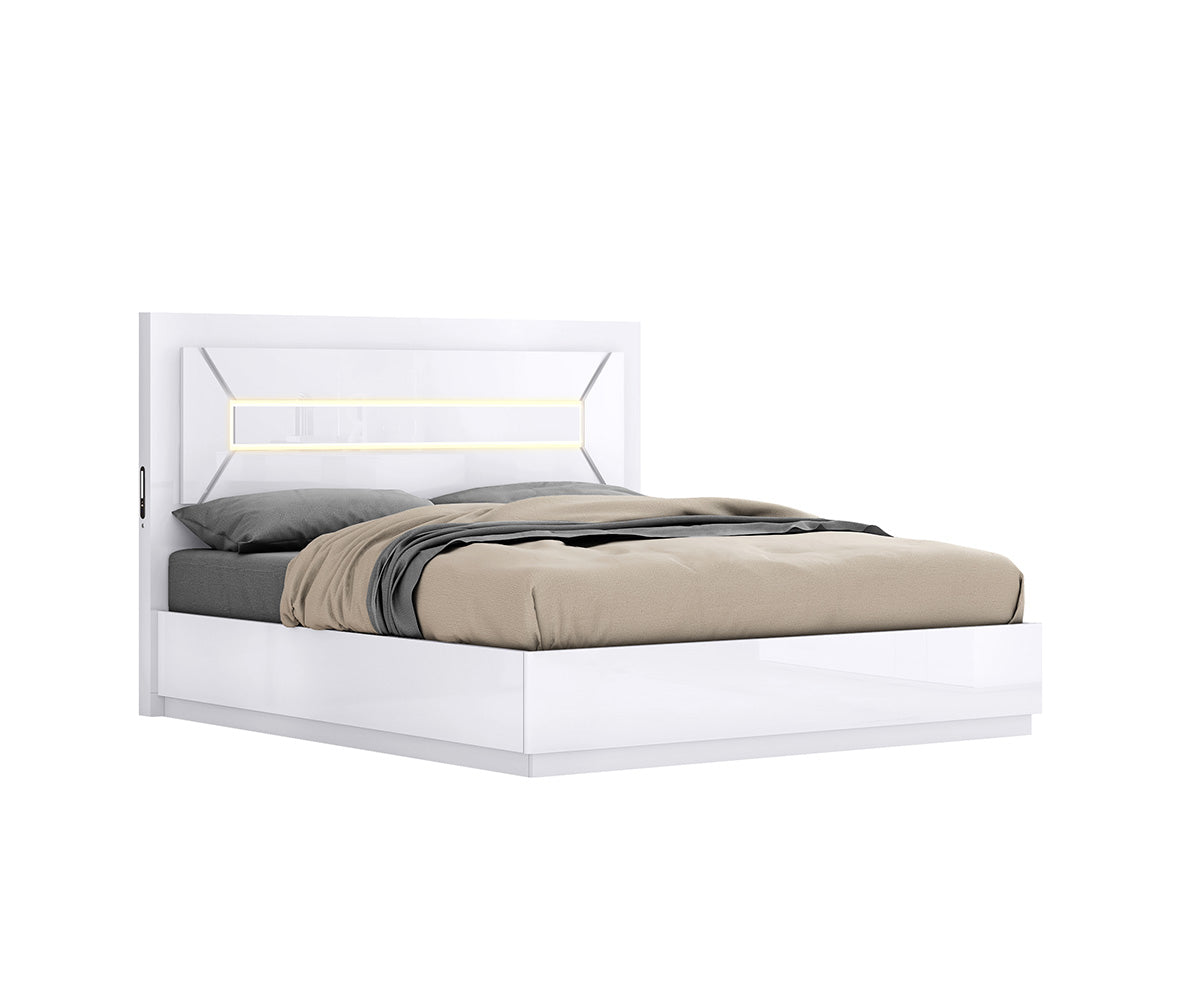 QUEEN SIZE- (LETTY WHITE)- WOOD BED FRAME- WITH LIFT UP STORAGE