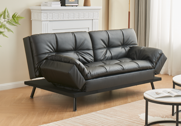 8050 BLACK LEATHER PILLOW TOP KLIK KLAK SOFA BED WITH DROP DOWN AR MySleep Furniture