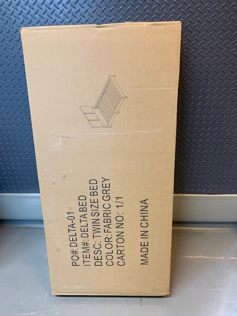TWIN (SINGLE) SIZE- (DELTA GREY)- FABRIC BED FRAME IN A BOX- WITH SLATS