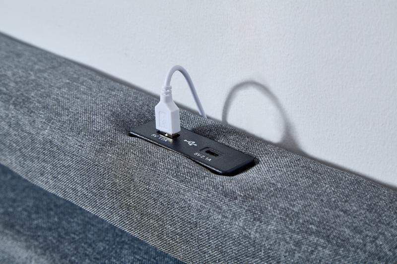 QUEEN SIZE- (JESSY GREY)- FABRIC STORAGE BED FRAME- WITH 4 DRAWERS- WITH LIGHT- WITH USB- WITH SLATS