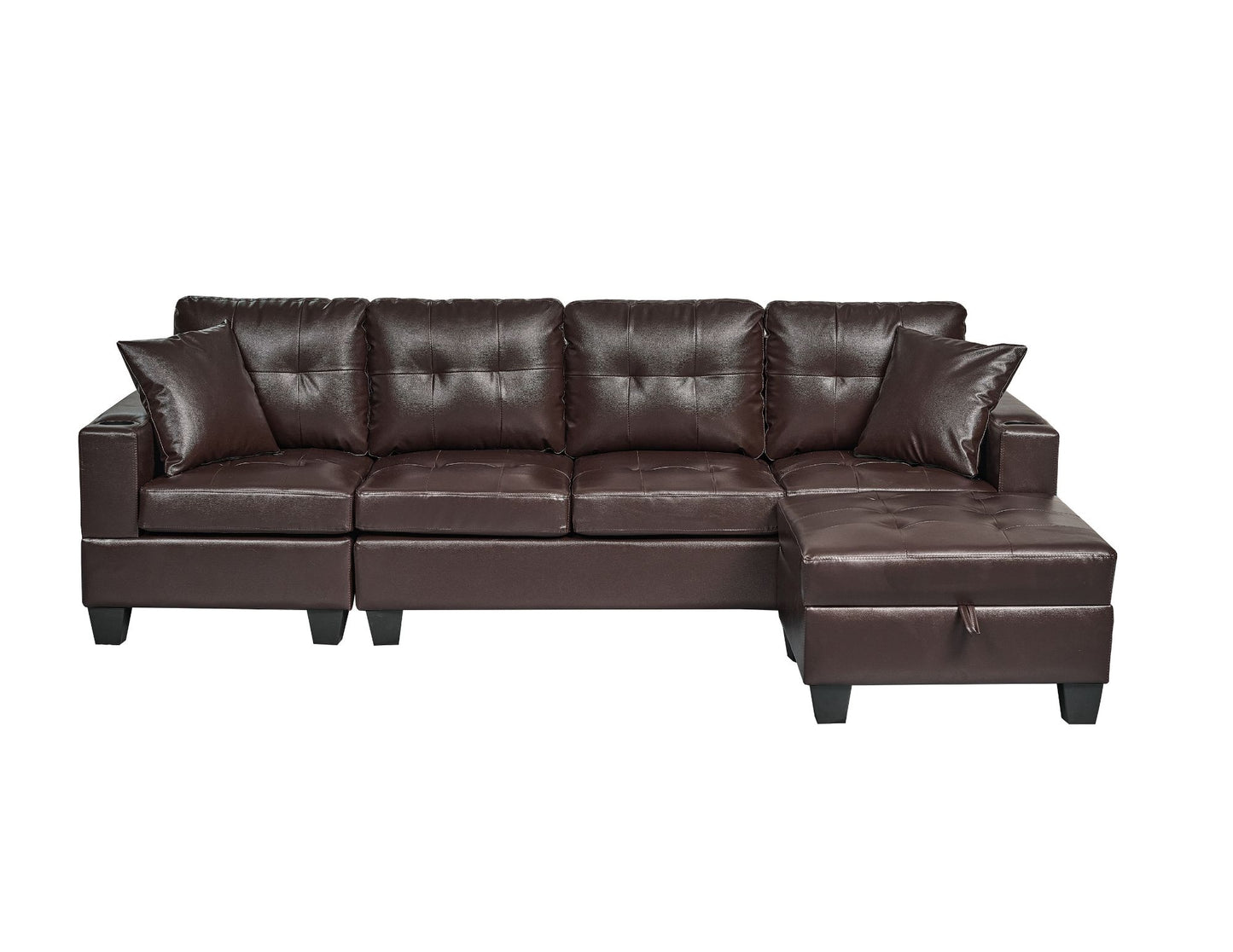 (QUEENS BROWN)- REVERSIBLE- AIR LEATHER SECTIONAL SOFA- WITH STORAGE- TEXT OR WHATSAPP 416 319 8851 FOR STOCK AVAILABILITY BEFORE PAYING