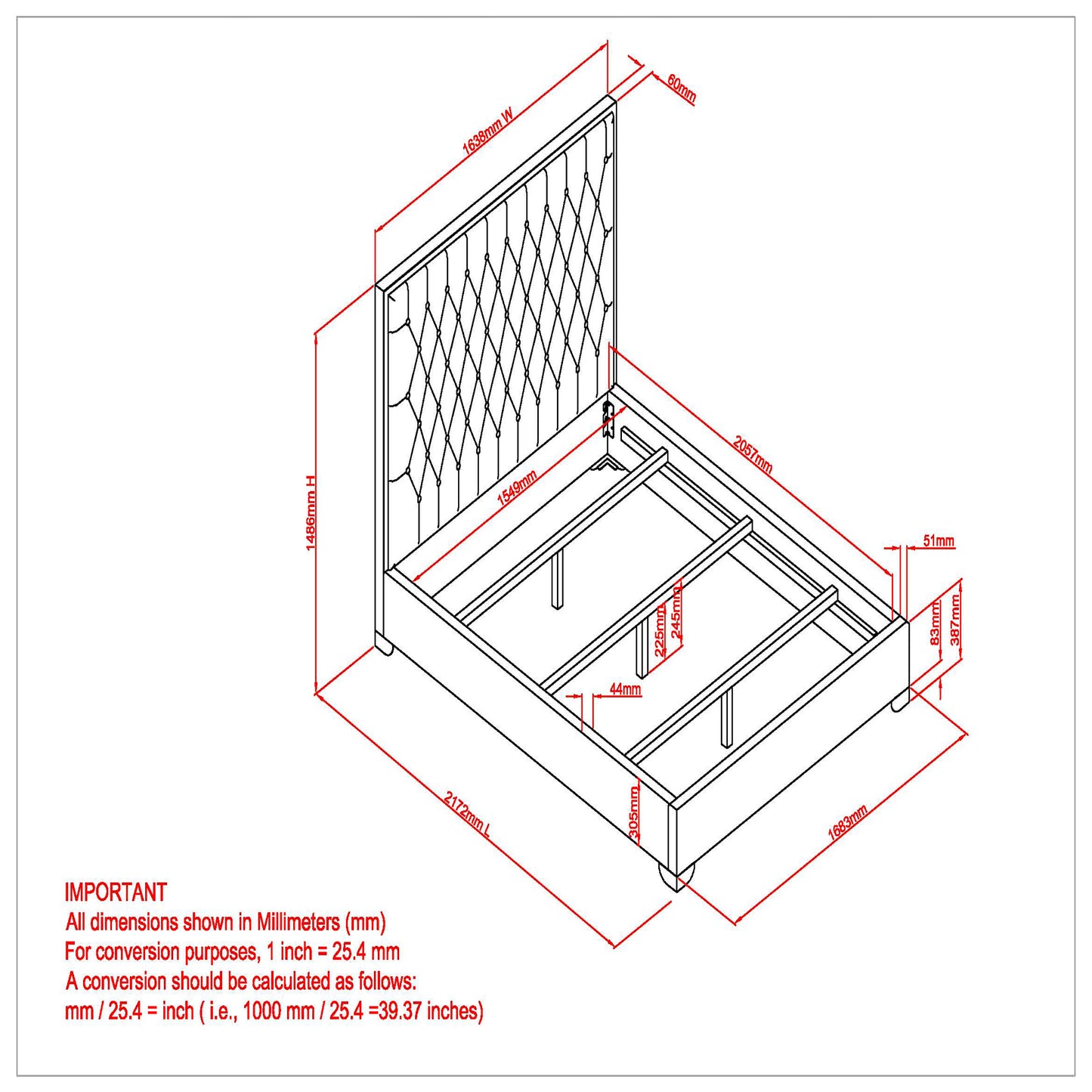 QUEEN SIZE- (LUCILLE GREY)- VELVET FABRIC - BUTTON FABRIC- BED FRAME- (BOX SPRING REQUIRED)