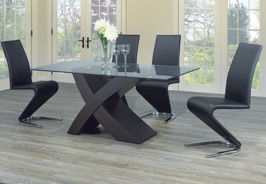 (1092- 1785 BLACK- 5)- GLASS- DINING TABLE- WITH 4 CHAIRS