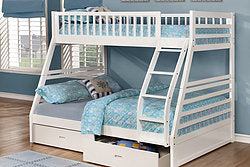 TWIN/ DOUBLE- (117 WHITE)- WOOD BUNK BED- WITH DRAWERS