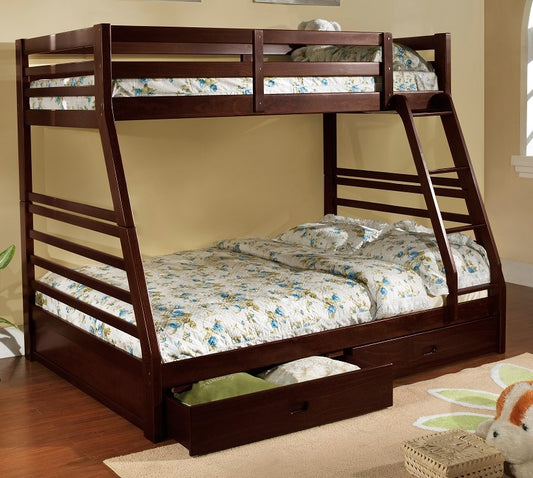 TWIN/ DOUBLE- (117 ESPRESSO)- WOOD BUNK BED- WITH DRAWERS