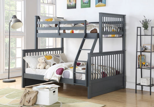 TWIN/ DOUBLE- (122 GREY)- WOOD SPLITTABLE BUNK BED- WITH SLATS