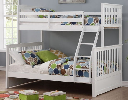 TWIN/ DOUBLE- (122 WHITE)- WOOD SPLITTABLE BUNK BED- WITH SLATS