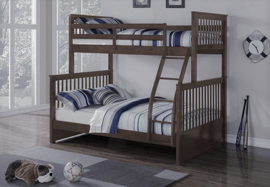 TWIN/ DOUBLE- (122 ESPRESSO)- WOOD SPLITTABLE BUNK BED- WITH SLATS