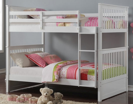DOUBLE/ DOUBLE- (123 WHITE)- WOOD BUNK BED