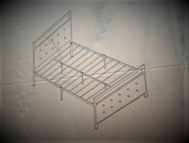 QUEEN SIZE- (1282 GREY)- METAL BED FRAME- WITH SLATTED PLATFORM