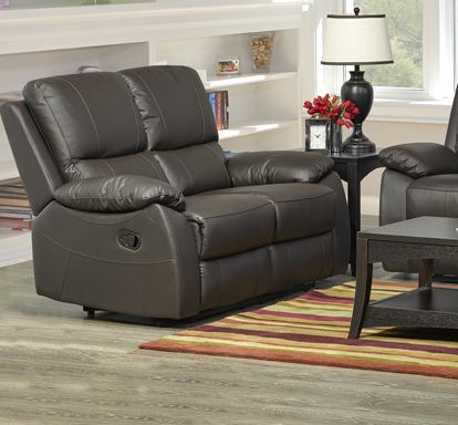 (1415 CHARCOAL- 2)- GENUINE LEATHER MATCH RECLINER LOVE SEAT- OUT OF STOCK UNTIL MARCH 21, 2025