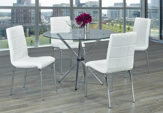(1430- 1761 WHITE- 5)- GLASS- 32" DINING TABLE- WITH 4 CHAIRS