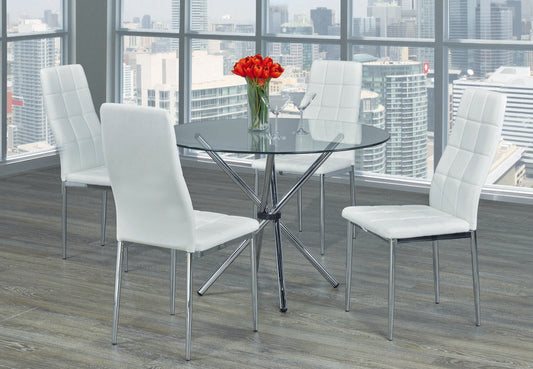 (1430- 1771 WHITE- 5)- GLASS- 32" DINING TABLE- WITH 4 CHAIRS