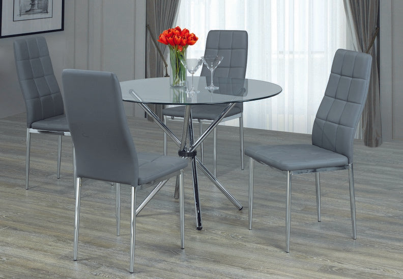 (1430- 1772 grey- 5)- GLASS- 41" DINING TABLE- WITH 4 CHAIRS