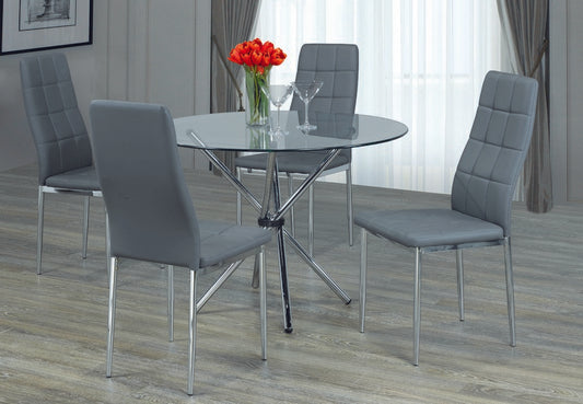 (1430- 1772 grey- 5)- GLASS- 32" DINING TABLE- WITH 4 CHAIRS