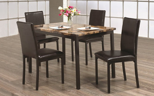 (1520 BROWN- 5)- MARBLE LOOK- DINING TABLE- WITH 4 CHAIRS