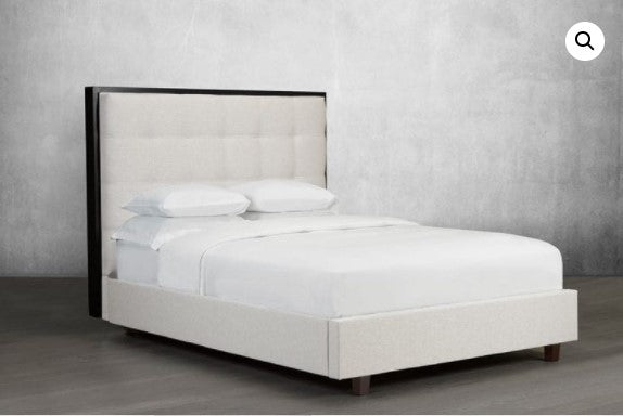 QUEEN SIZE- (163R OFF WHITE 10)- LINEN FABRIC- CANADIAN MADE BED FRAME- WITH SLATS