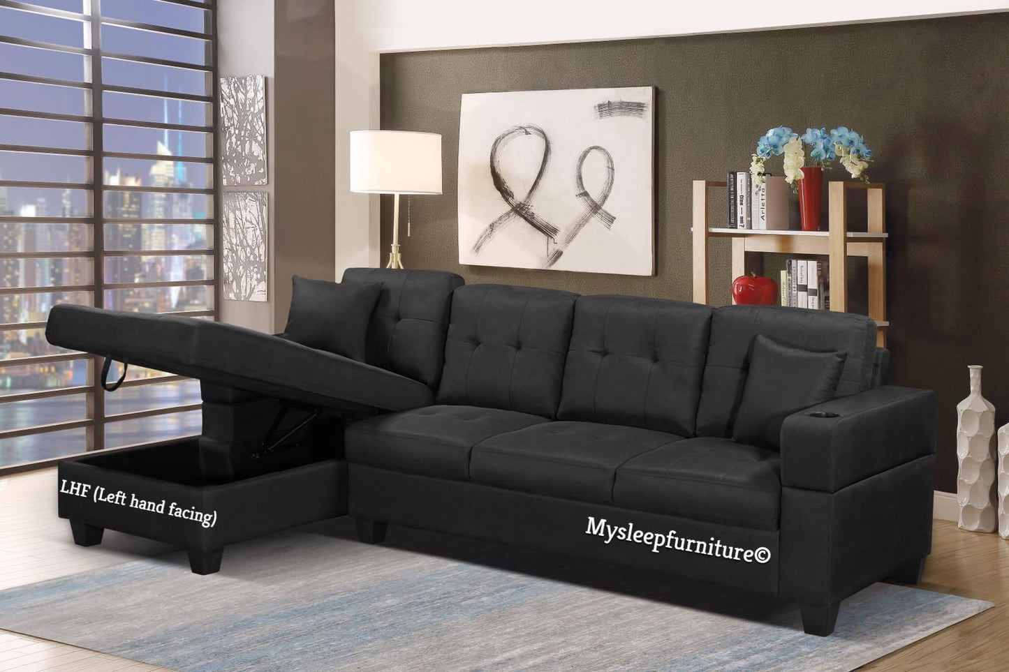 (DF 1839 BLACK LHF)- FABRIC SECTIONAL SOFA- WITH STORAGE