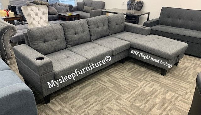 (DF 1839 GREY RHF)- FABRIC SECTIONAL SOFA- WITH STORAGE