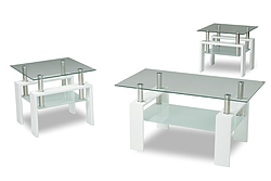 (2013 WHITE- 3)- GLASS COFFEE TABLE- WITH 2 SIDE TABLES