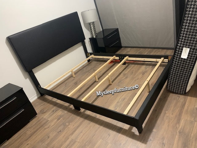 QUEEN SIZE- (2110 BLACK)- LEATHER BED FRAME- (BOX SPRING REQUIRED)