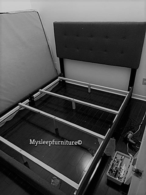 QUEEN SIZE- (2113 BLACK)- BUTTON TUFTED- LEATHER BED FRAME- (BOX SPRING REQUIRED)