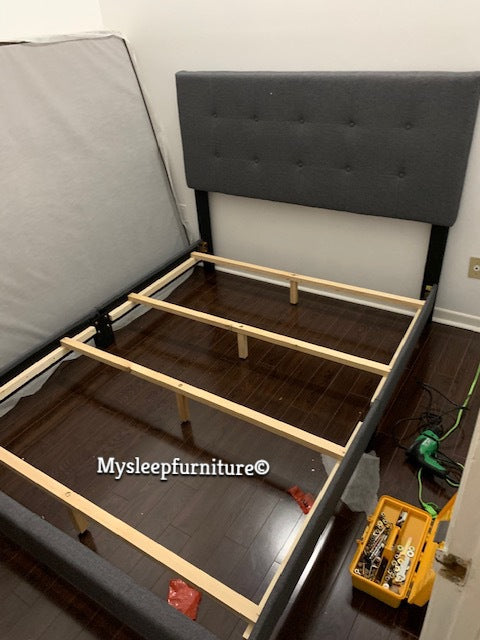TWIN (SINGLE) SIZE- (2113 GREY)- BUTTON TUFTED- FABRIC BED FRAME- (BOX SPRING REQUIRED)