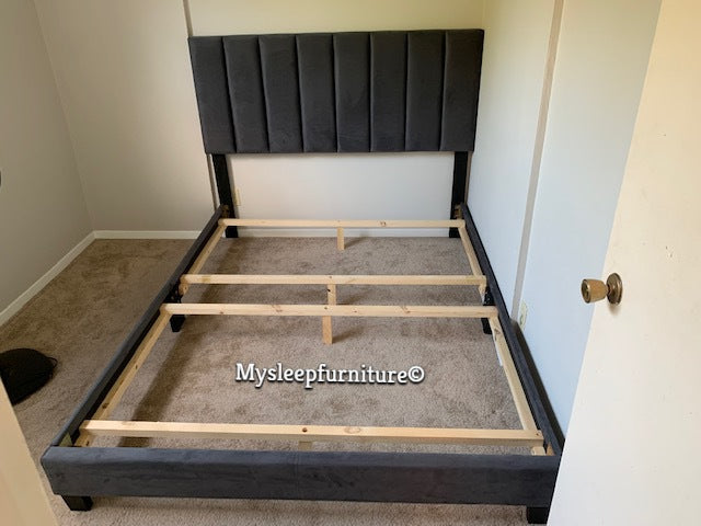 DOUBLE (FULL) SIZE- (2118 DARK GREY)- FABRIC BED FRAME- (BOX SPRING REQUIRED)