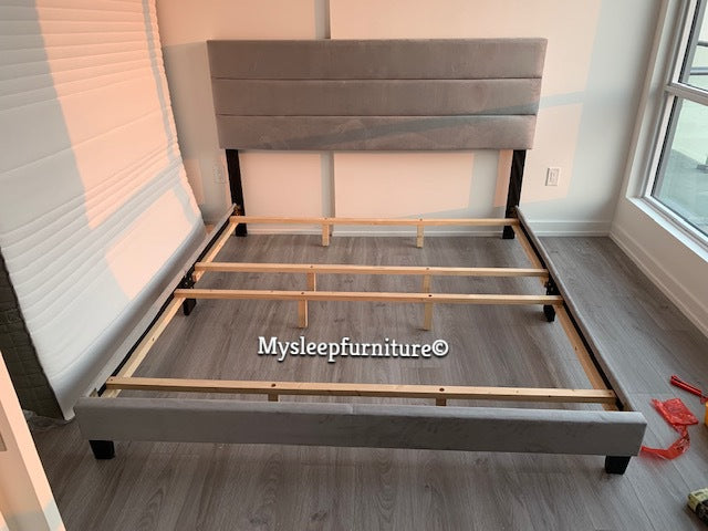 KING SIZE- (2119 LIGHT GREY)- FABRIC BED FRAME- (BOX SPRING REQUIRED)