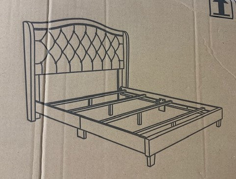 QUEEN SIZE- (2173 GREY)- LINEN FABRIC BED FRAME- (BOX SPRING REQUIRED)