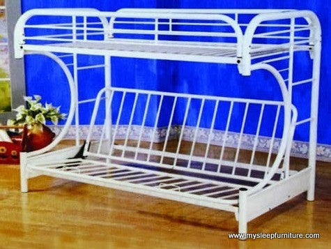 TWIN/ DOUBLE- (2800 WHITE)- C SHAPE FUTON- METAL BUNK BED- OUT OF STOCK UNTIL DECEMBER 22, 2023