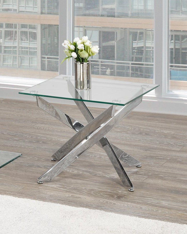 (2576 CHROME)- GLASS ACCENT SIDE TABLE- INVENTORY CLEARANCE