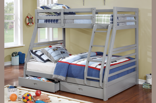TWIN/ DOUBLE SIZE- (2700 GREY)- WOOD BUNK BED- WITH DRAWERS- SALE PRICE UNTIL JULY 30, 2024