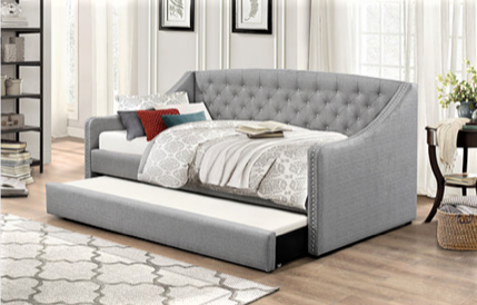 TWIN (SINGLE) SIZE- (308 GREY)- FABRIC DAY BED- WITH TRUNDLE