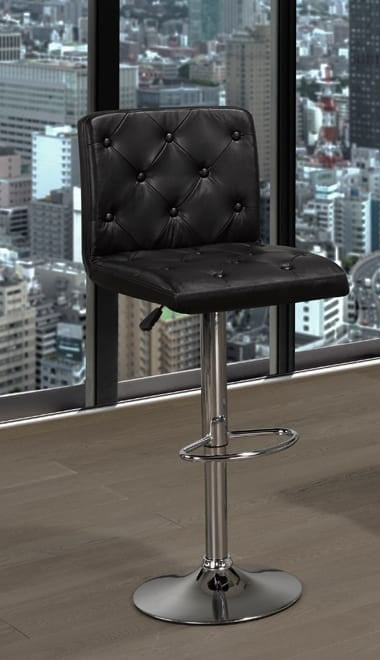 (3280 BLACK)- BUTTON TUFTED- LEATHER ADJUSTABLE BAR STOOL- INVENTORY CLEARANCE