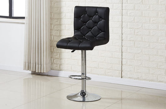 (3280 BLACK)- BUTTON TUFTED- LEATHER BAR STOOL- INVENTORY CLEARANCE