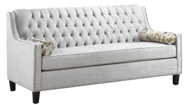 (3370B LIGHT GREY- 1)- FABRIC- BUTTON TUFTED- CANADIAN MADE- SOFA- (DELIVERY AFTER 1.5 MONTHS)