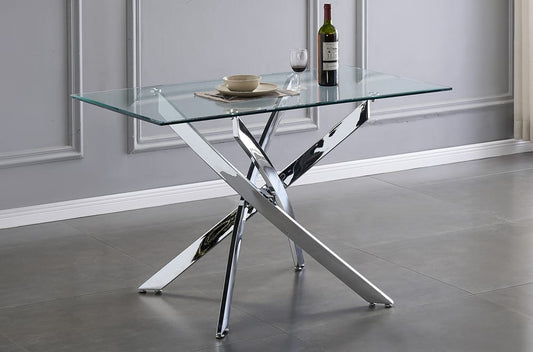 (3465 CHROME- 1)- 55" LONG- GLASS DINING TABLE- OUT OF STOCK UNTIL MARCH 29, 2024