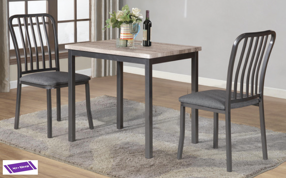 (3720 GREY- 3)- 32" LONG- WOOD/ METAL DINING TABLE- WITH 2 CHAIRS