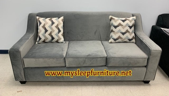 (4000 PLAIN BACK GREY- 1)- FABRIC- CANADIAN MADE SOFA- (DELIVERY AFTER 1 MONTH)