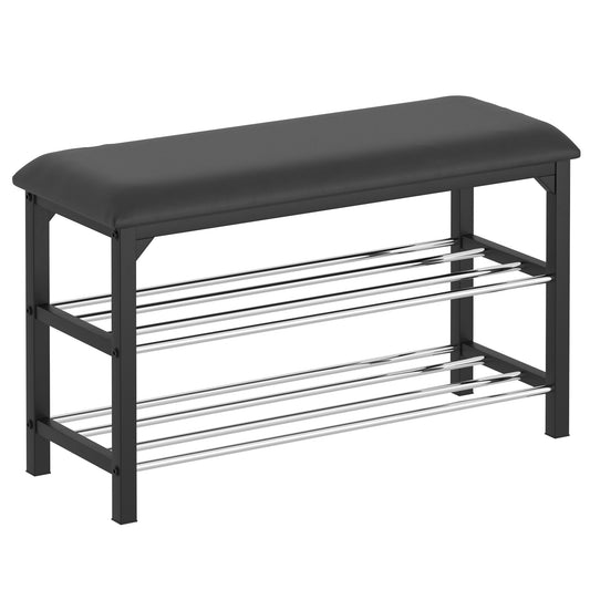 (FOSTER BLACK)- LEATHER- STORAGE BENCH/ SHOE RACK- INVENTORY CLEARANCE