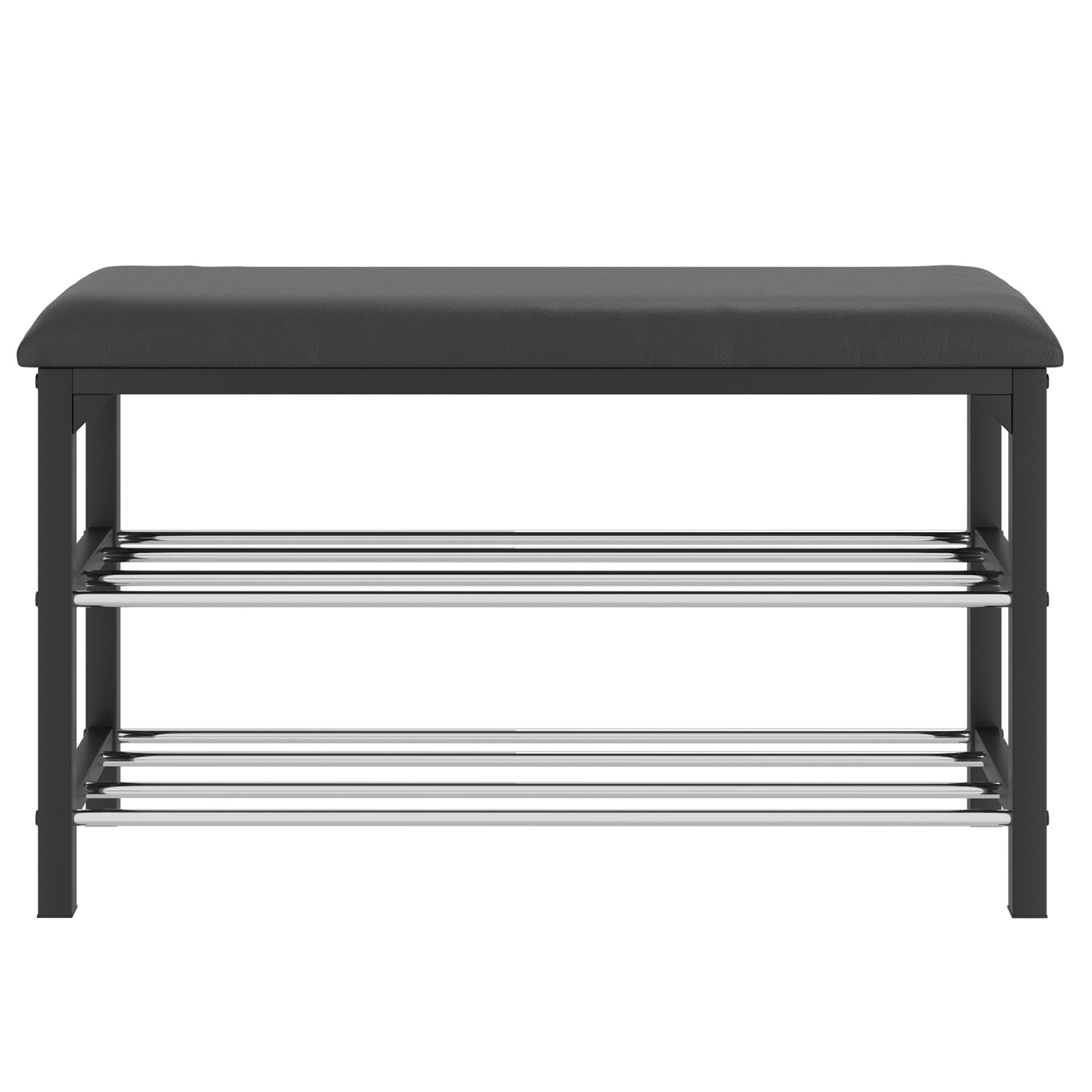 (FOSTER BLACK)- LEATHER- STORAGE BENCH/ SHOE RACK- INVENTORY CLEARANCE