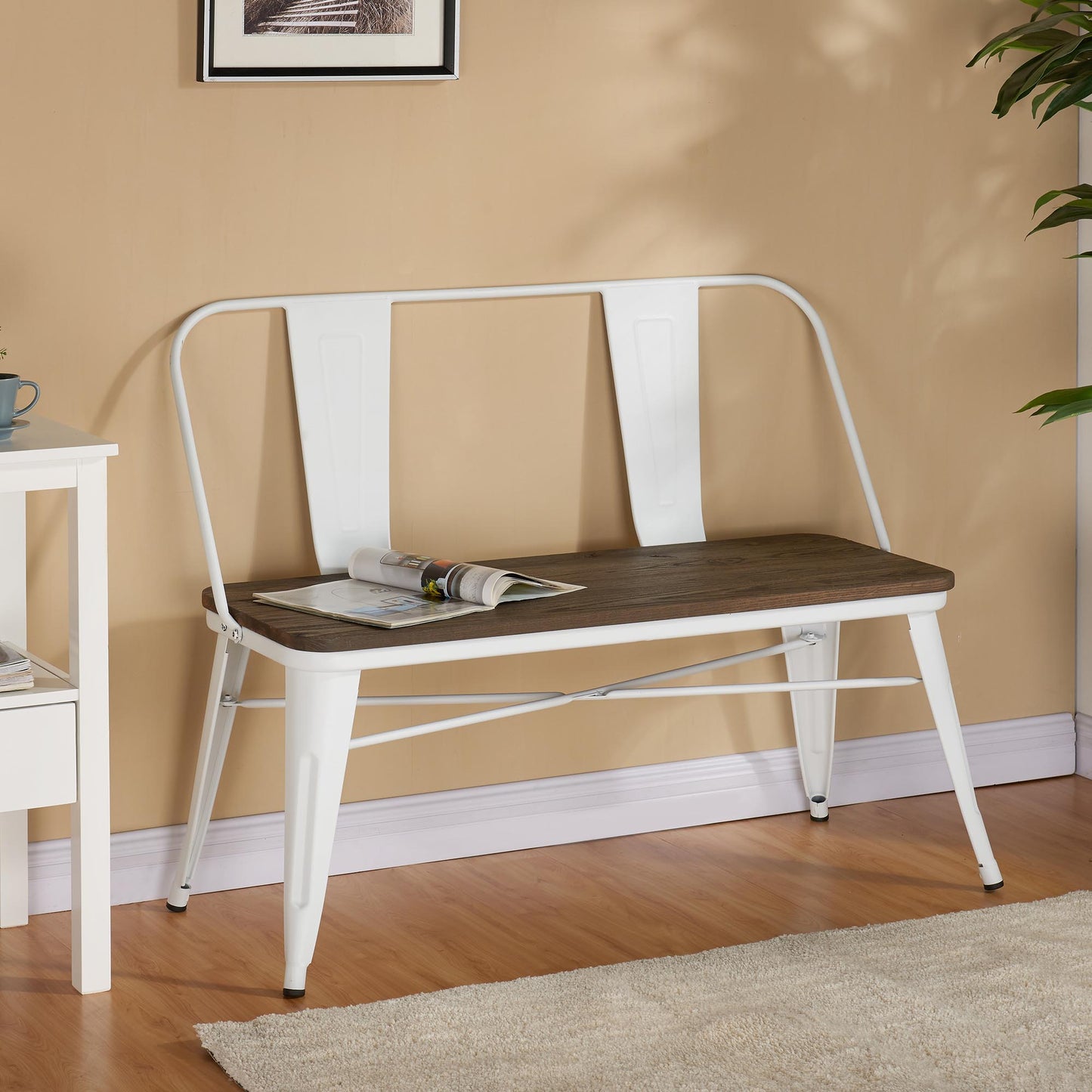 (MODUS WHITE)- METAL BENCH WITH BACK- SUPPLIER CLEARANCE- TEXT OR WHATSAPP 416 319 8851 FOR STOCK AVAILABILITY BEFORE PAYING