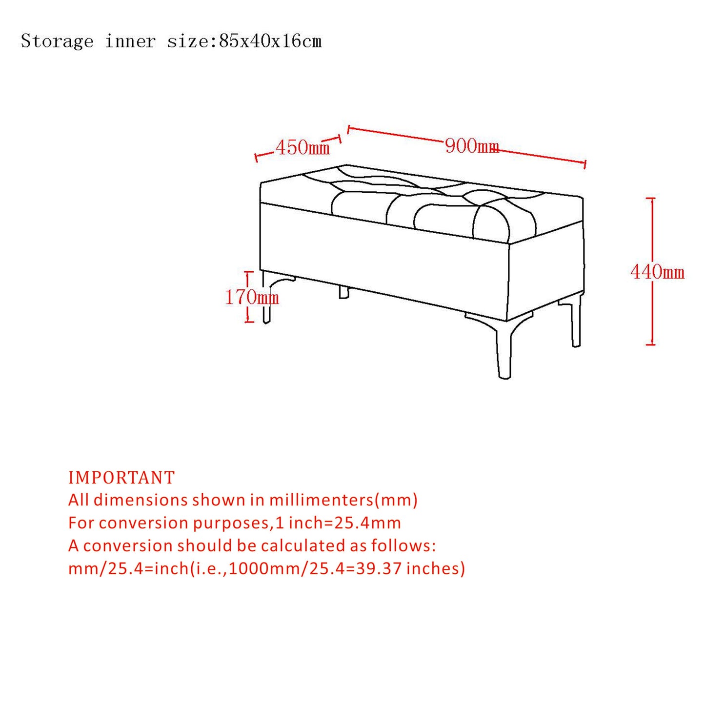 (TYLER BLUISH GREY)- FABRIC- STORAGE OTTOMAN