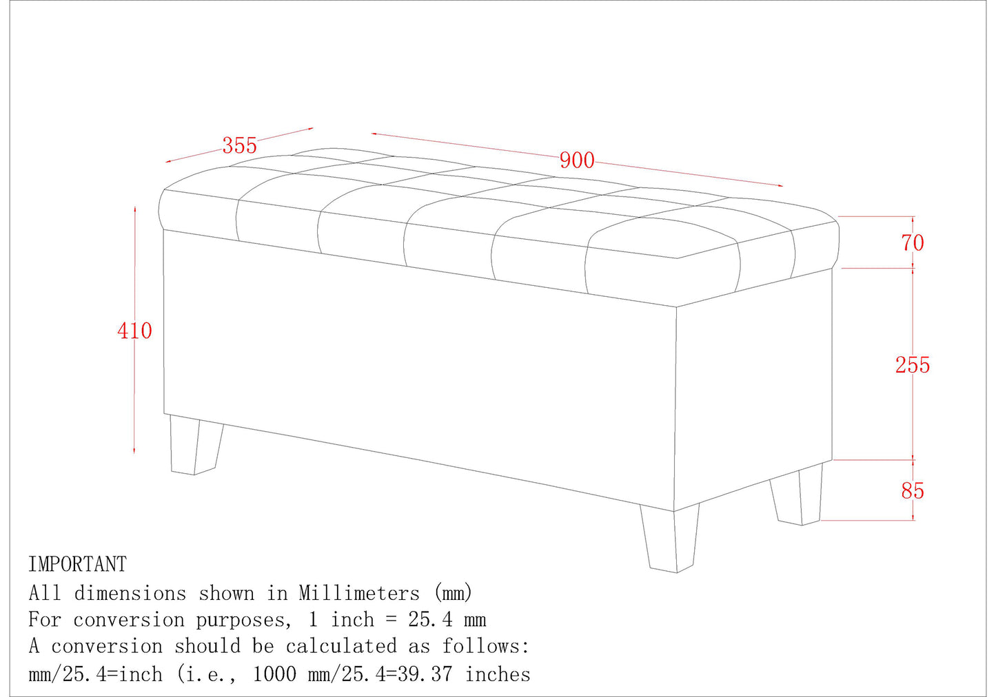 (LILA GREY)- FABRIC- STORAGE OTTOMAN